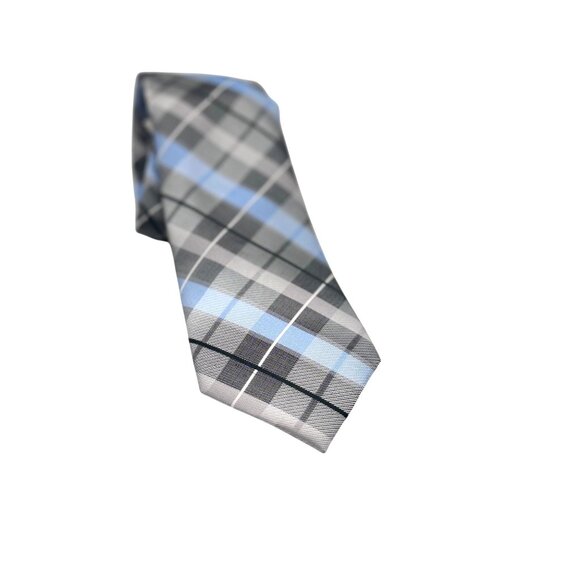 Perry Ellis Portfolio Plaid Silk Necktie, Black (gray), OS - Picture 3 of 7